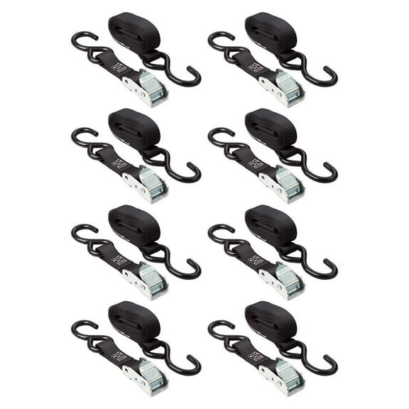 Black Motorcycle & ATV Cam Buckle Tie-down Strap Set - 8 Pack