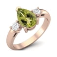 thumbnail image 2 of 9X6mm Pear Peridot 925 Sterling Silver Rose Vermeil Three Stone Women Valentines Day Gifts Ring, 2 of 3