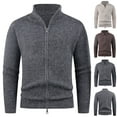 thumbnail image 2 of ZCFZJW Mens Full Zip Cardigan Sweater Lightweight Casual Long Sleeve Basic Slim Fit Knit Sweaters Stand Collar Fall Winter Ribbed Cardigan Coffee M, 2 of 8