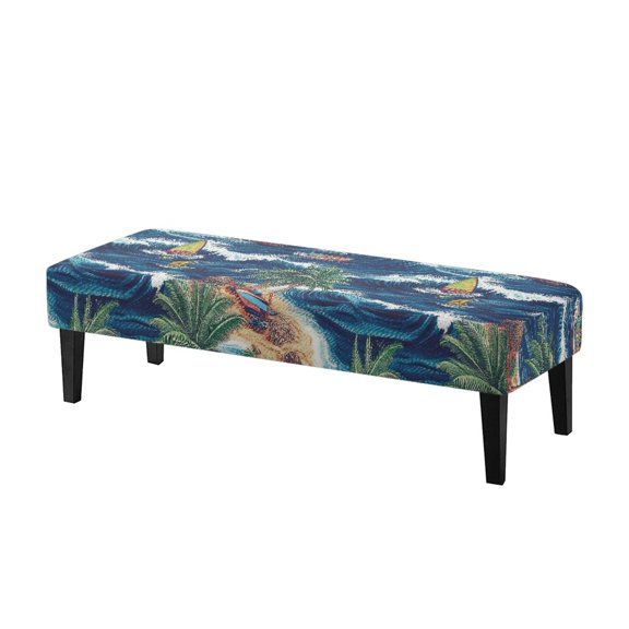 XYZCANDO Tropical Island Scene Bench Covers, Washable Rectangular Long Bench Cover Stain Resistant Polyester Spandex Fabric Bench Seat Cover for Living Room