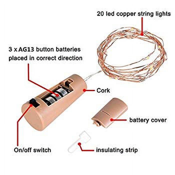 10 Pack 20 LED Wine Bottle Cork Lights Copper Wire String Lights, 2M/7.2FT Battery Operated Wine Bottle Fairy Lights Bottle DIY, Christmas, Wedding Party Décor Warm White (Bottle not Include) - image 3 of 4
