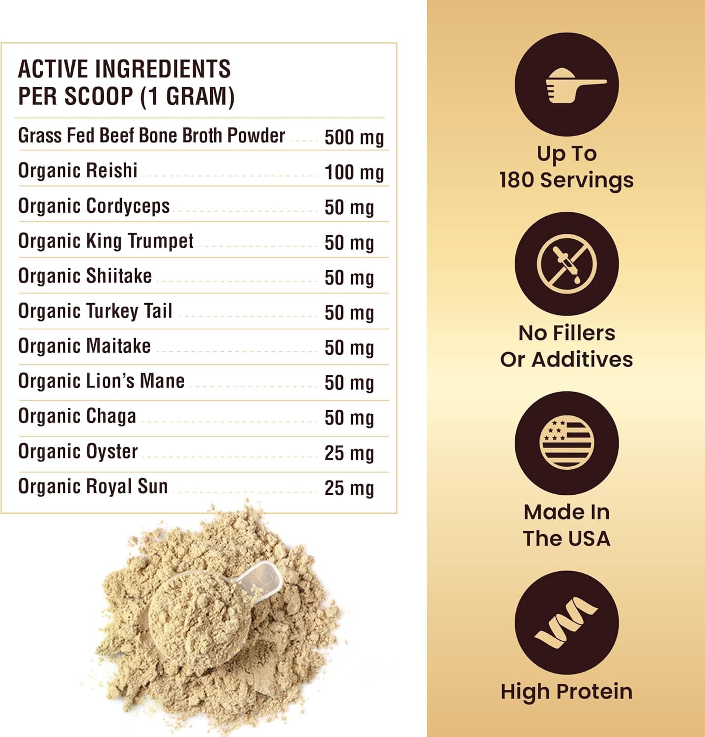 Beef Bone Broth for Dogs - High Protein Powder with Ten Organic Mushrooms & Collagen - Immune, Joint, Digestion & Cognitive Support - Tasty Dog Food Topper - Natural Hydration Booster