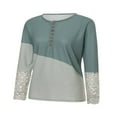 thumbnail image 3 of Womens Henley T Shirts Casual Lace Long Sleeve Patchwork Button Down Ribbed Slim Fit Tops Blue L, 3 of 9