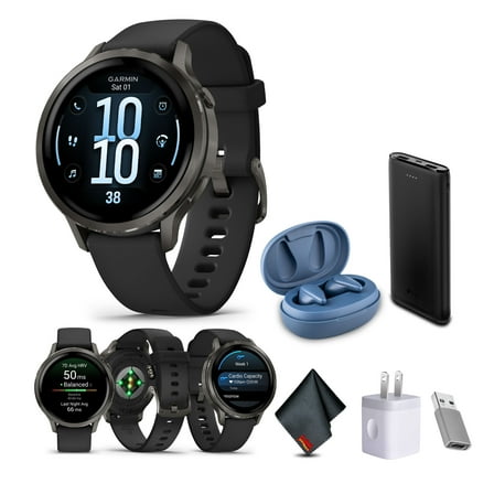 Garmin Venu 4, 41mm, Advanced Fitness and Multisport Tracker GPS Smartwatch, 1.2" AMOLED Display, Built-in Flashlight, 10 Days of Battery Life, Slate with Black Silicone Band (Watch Bundle)