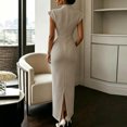 thumbnail image 4 of TEAJOPSUU Women's Dresses Slim Fitted V Neck Cap Sleeve Dresses Formal Business Wedding Guest Party Maxi Dress Khaki, 4 of 8