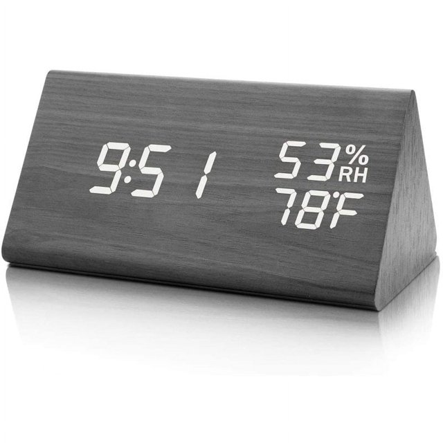 Despertador digital con luz LED nocturna, fecha, control por voz, reloj digital de madera, temperatura interna, 3 grupos de alarma ajustables, para niños, dormitorio y sala de estar