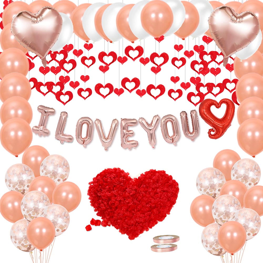 60pcs Rose Gold Balloons Silk Red Rose Petals Love hanging, I Love You Balloons for Valentine's Day Wedding,Confession, Sweet 16 Birthday Party Supplies  Decorations Party Supplies