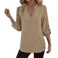 thumbnail image 5 of Womens Shirts Tops for Women Trendy V Neck Cotton Long Sleeve Top Loose Fit Solid Color Blouse Trendy Fashion Clothes, 5 of 6