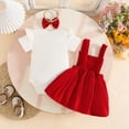 thumbnail image 6 of CAUYDY Toddler Baby Girls Summer Clothes Cute Outfits Short Sleeve Romper Overall Skirt Dress Headband 3-Piece Newborn Infant Girls Outfit 3M 6M 9M 12M 18M (Sizes 6-9 Months,F2-Red), 6 of 9