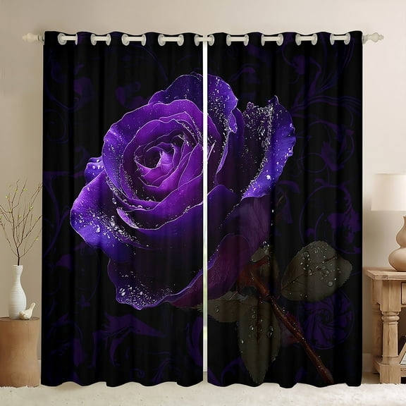 Castle Fairy Boys Girls Floral Purple Rose Black Out Curtains,Romantic Flowers Curtains Pack of 2 (42x63 Each),Chic Flowers Blossoms Bedroom Curtains,Luxury Bedroom Decor