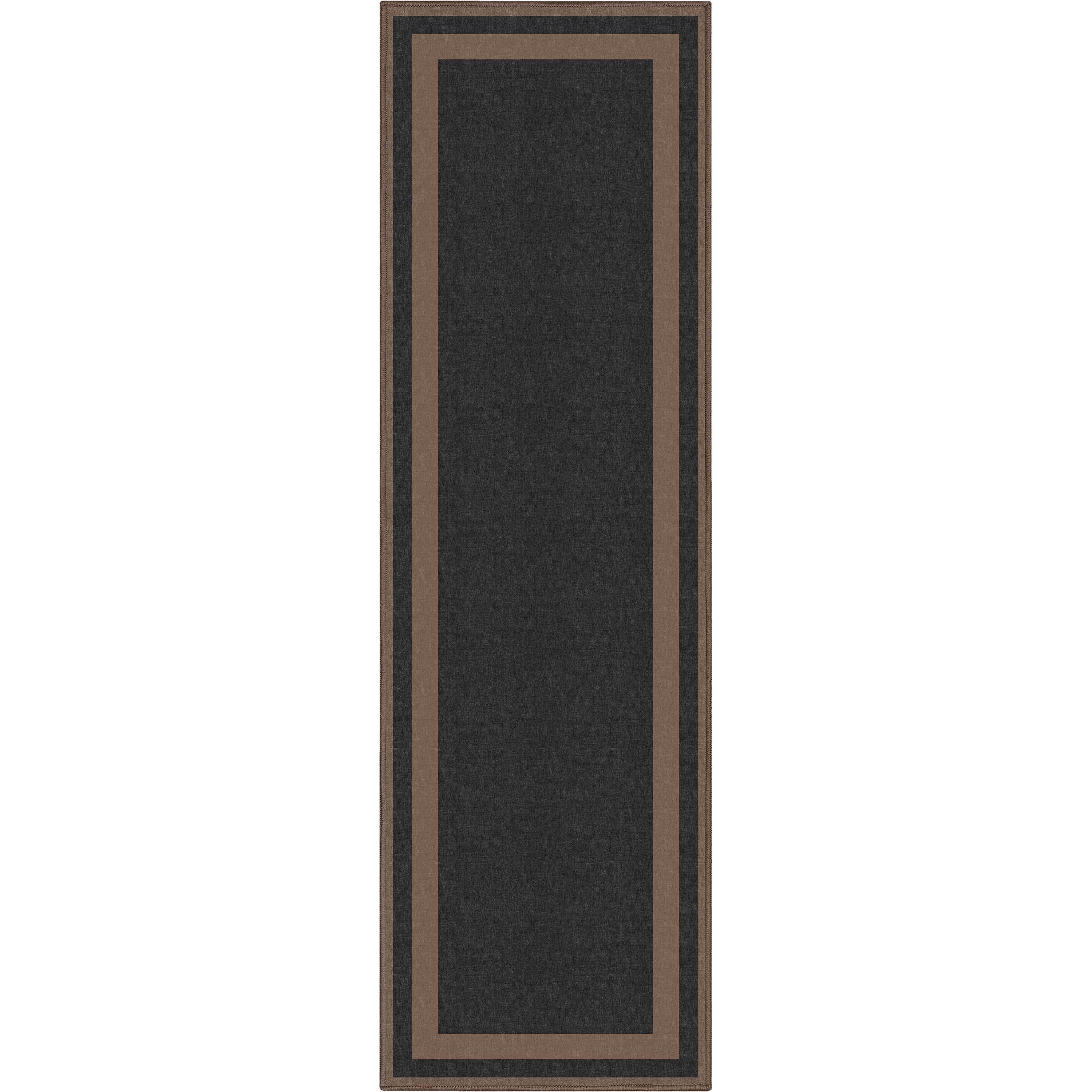 Well Woven Modern Plain Border Black Flat Pile Easy to Clean 2'3" x 7'3" Runner Rug for Living Room Stairs Hallway and Kitchen