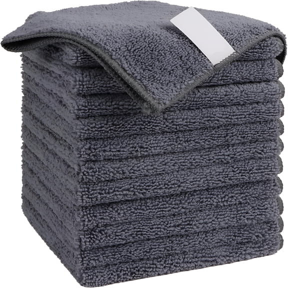 CCOCC Grey Microfiber Cleaning Cloth, 12 Pack Premium Microfiber Towels for Cars, Lint Free, Scratch-Free, Highly Absorbent, Reusable Cleaning Rags for Car, Household, Kitchen, Window, 11.5"X11.5"