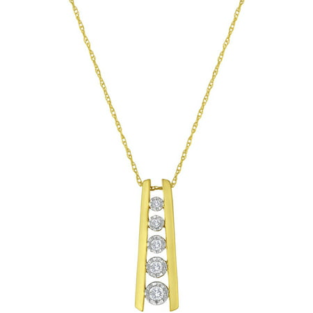 1/6 Carat T.W. Diamond Sterling Silver with Yellow Gold Plating 5-Stone Ladder Pendant