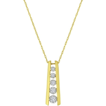 1/6 Carat T.W. Diamond Sterling Silver with Yellow Gold Plating 5-Stone Ladder Pendant