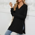 thumbnail image 4 of Diufon Pullover Tops for Women Solid Color Side Hem Split Blouses V Neck Long Sleeve Tees, 4 of 7
