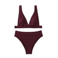 thumbnail image 4 of Jacenvly 2024 Bikinis for Juniors 2 Piece Soft Satiny Women's Bikini Set Swimsuit Two Piece Filled Bra Swimwear Beachwear Solid Casual Beach Bikini Wrap Wine, 4 of 7