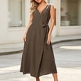 thumbnail image 5 of Dvprdro V Neck Sleeveless Wrap Tie Front Cotton Linen Maxi Dress for Women Loose Fit A Line Summer Vacation Casual, 5 of 7