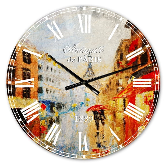 Designart 'Couple Walking in Paris' French Country wall clock