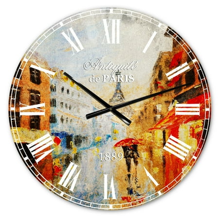 Designart 'Couple Walking in Paris' French Country wall clock