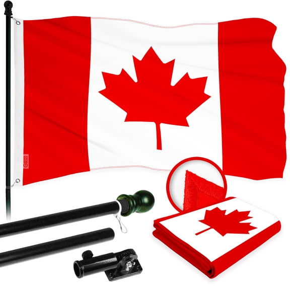 G128 Combo Pack: 5 Ft Tangle Free Aluminum Spinning Flagpole (Black) & Canada Canadian Flag 2.5x4 Ft, ToughWeave Series Embroidered 210D Polyester | Pole with Flag Included