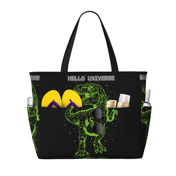 Kuqiui DINOSAUR IN SPACE Print Beach Pool Bags Tote for Women Ladies Large Gym Tote Carry On Bag for Weekender Travel Waterproof