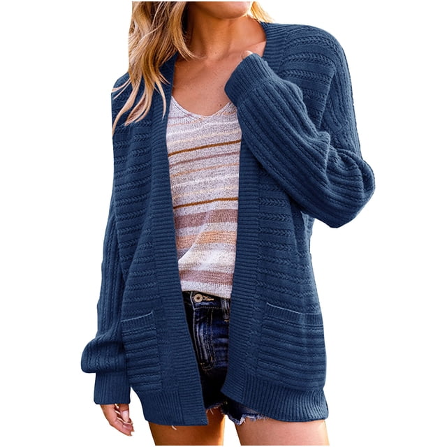 Pisexur Cardigan à Manches Longues pour Women Mode Décontractée Poche Solide Couverture Cardigan Hauts Décontractés Long Cardigan Ouvert devant Chandails