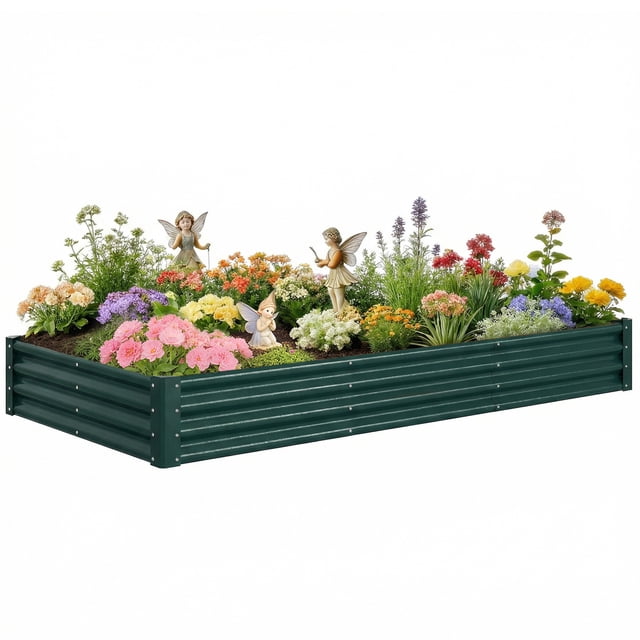 Outsunny 8x4x1ft Galvanized Raised Garden Bed, Open Bottom, Green