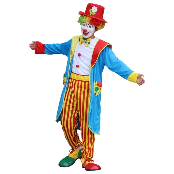 JENGJ 5 Pcs Clown Set Includes coat, jumpsuit, tie, hat, belt for party Adults Clown Outfit Party Dress Up,Sky Blue,5XL