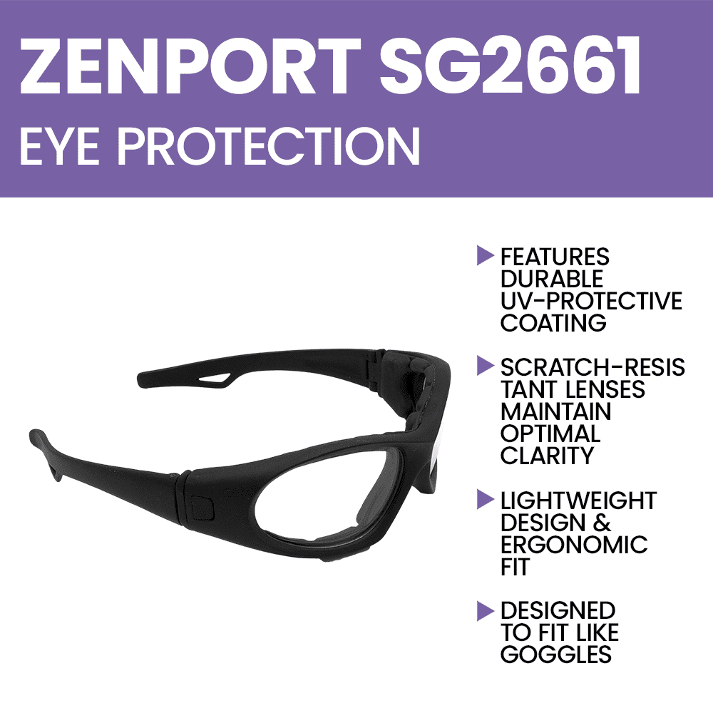 Zenport SG2661 Wrap-Around UV Coated Hybrid Safety Glasses, Black - 3 Pack