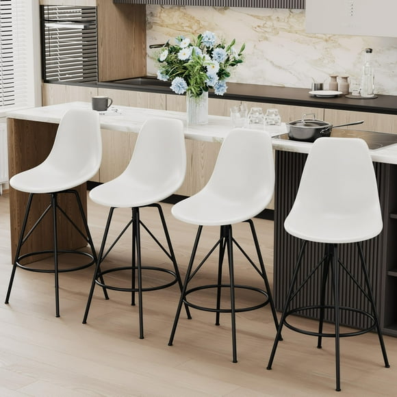 Alunaune 30inch Mid Century Swivel Barstools Set of 4 with Back, Modern Counter Bar Height Stools Armless Bar Chairs Side Chair-White