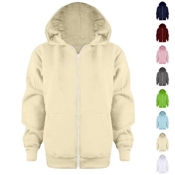 Bmisegm Girls Hoodie Kids Boys Girls Solid Casual Zip up Hooded Sweatshirt Boys Sweatshirts Beige 9-10 Years