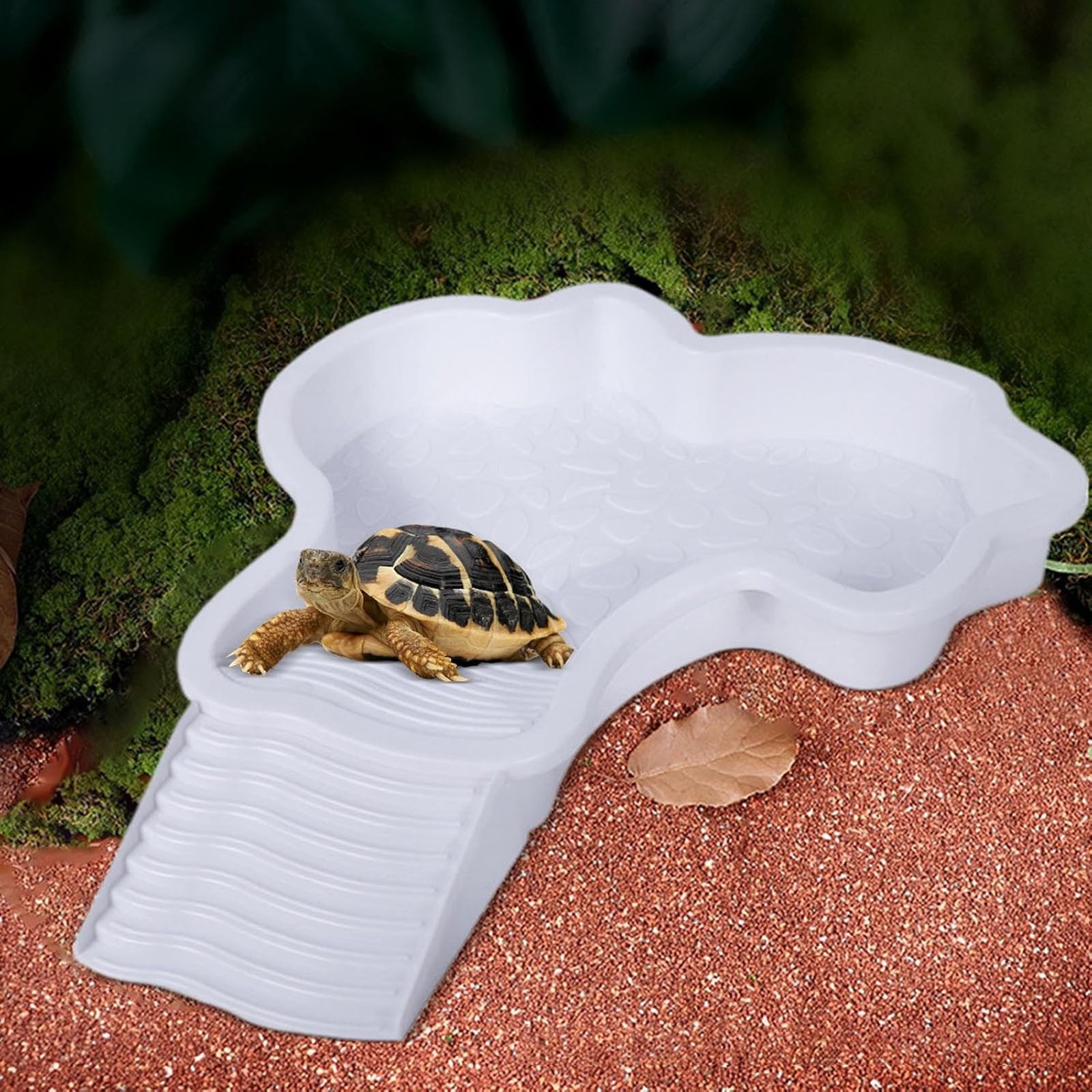 Large Reptile Bathing Pool, Reptile Feeding Dish Water Bowl, with Ramp Aquarium Ornament, Water Bowl for Turtless Reptiles Water Bowl, for Gecko, Snake, Turtle, Bearded Dragon, Lizard Bath