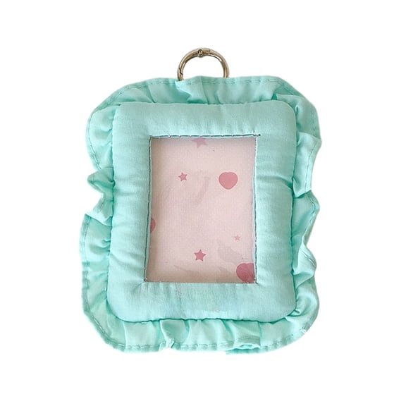 WeDecorBay 3 Inch Clear Window Photo Card Holders Ruffle Lace Design Lightweight Keychain Pouch for Student Earbud Coin Storage Backpack Organizer Daily Use Green,Free Size