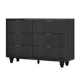 thumbnail image 6 of Weselon 6 Drawer Dresser, Wood Chest of Drawers, Modern Fluted Wide Chest of Drawers, Beside Table for Closet, Storage Cabinet Organizer for Bedroom, Living Room and Entryway, Black, 6 of 8