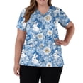 thumbnail image 3 of Easter Medical Scrubs Women Bunny Eggs Printed Stretch Fashion Nurse Working Uniform, Cozy V Neck Short Sleeve Pocket Tunic Tops Royal Blue XL, 3 of 5