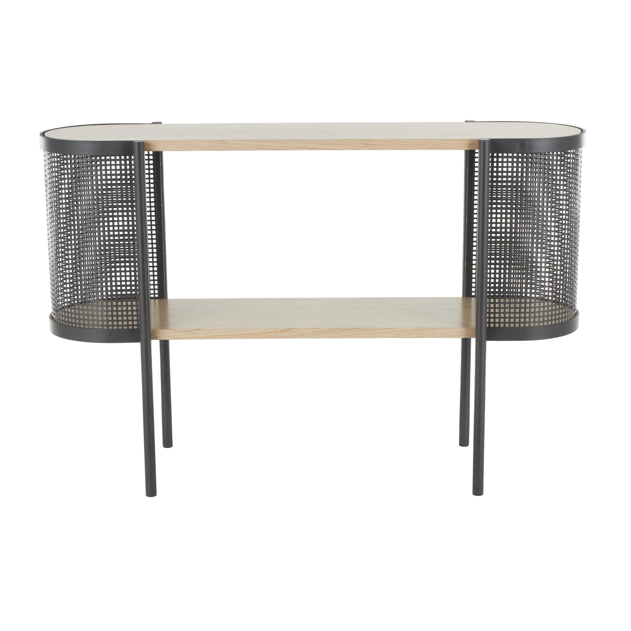 DecMode 48" x 32" Light Brown Wooden Oval Two-Toned Console Table with Mesh Side Panels and Brown Wood Tabletop, 1-Piece