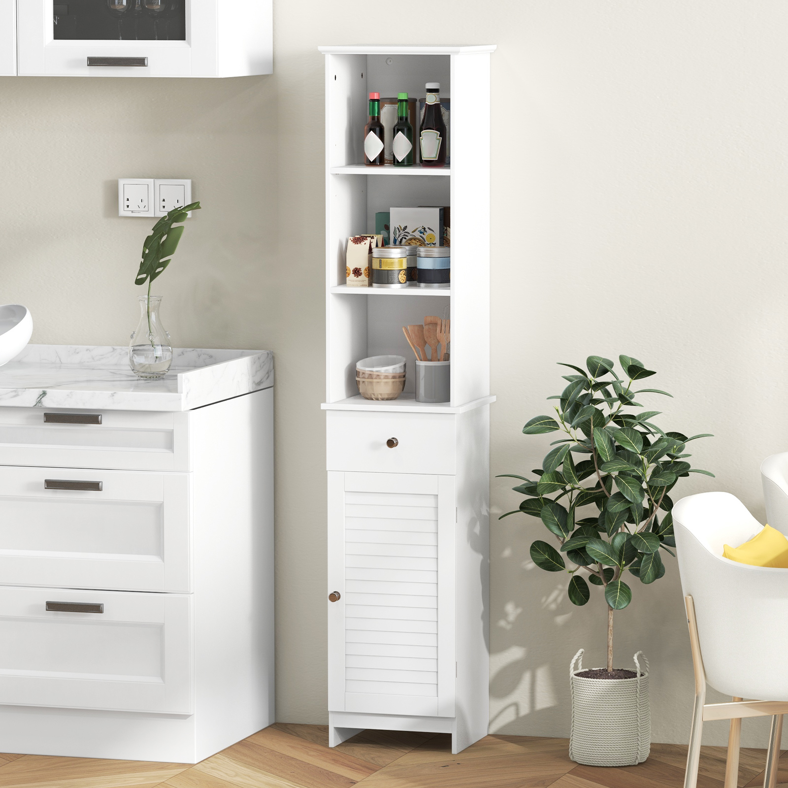 Giantex Tall Bathroom Cabinet with Adjustable Shelves, Freestanding Storage Organizer