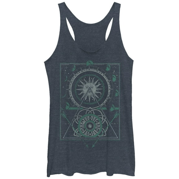 Women's Lost Gods Sun and Moon  Racerback Tank Top Navy Blue Heather X Large
