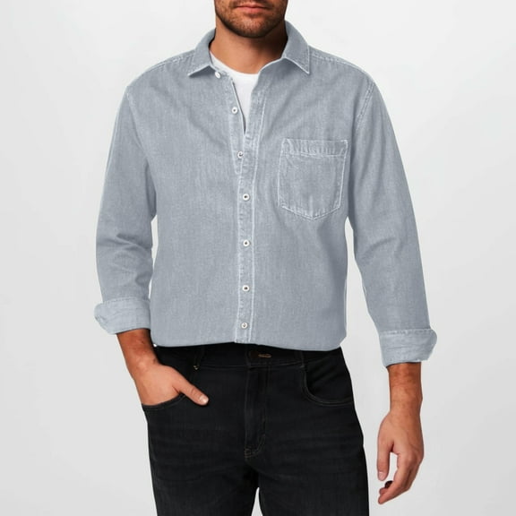 Adeawade Mens Tops Long Sleeve Mens Denim Shirt Jean Work Shirts Regular Fit Button Down Shirts With Pockets Classic Basic Wear Bu1