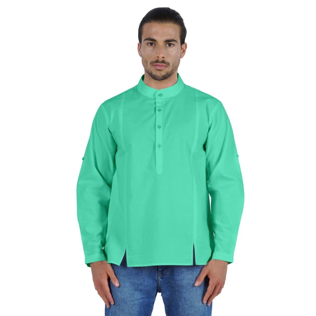 Atasi Chemise Henley Indienne pour Hommes Manches Longues Col Mandarin Court Kurta Décontracté