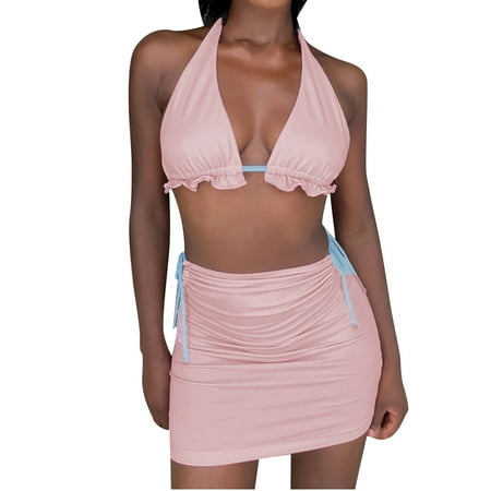

Dadaria2 Piece Outfits for Women Dressy Skirt Solid Sleeveless Top Short Skirt Suit 2 Piece Set Pink M Female