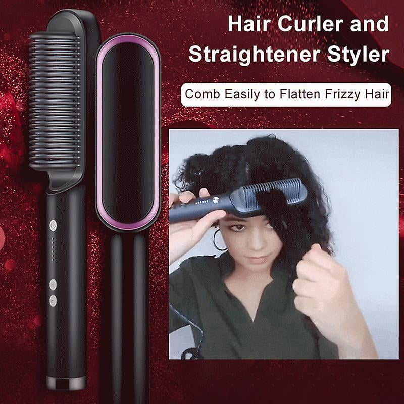 Hair Straightening Brush 2 In 1 Negative Ion Hair Straightener For Women Fast Hot Comb Dual Voltage Suit For Thick Short Long Hair Walmart