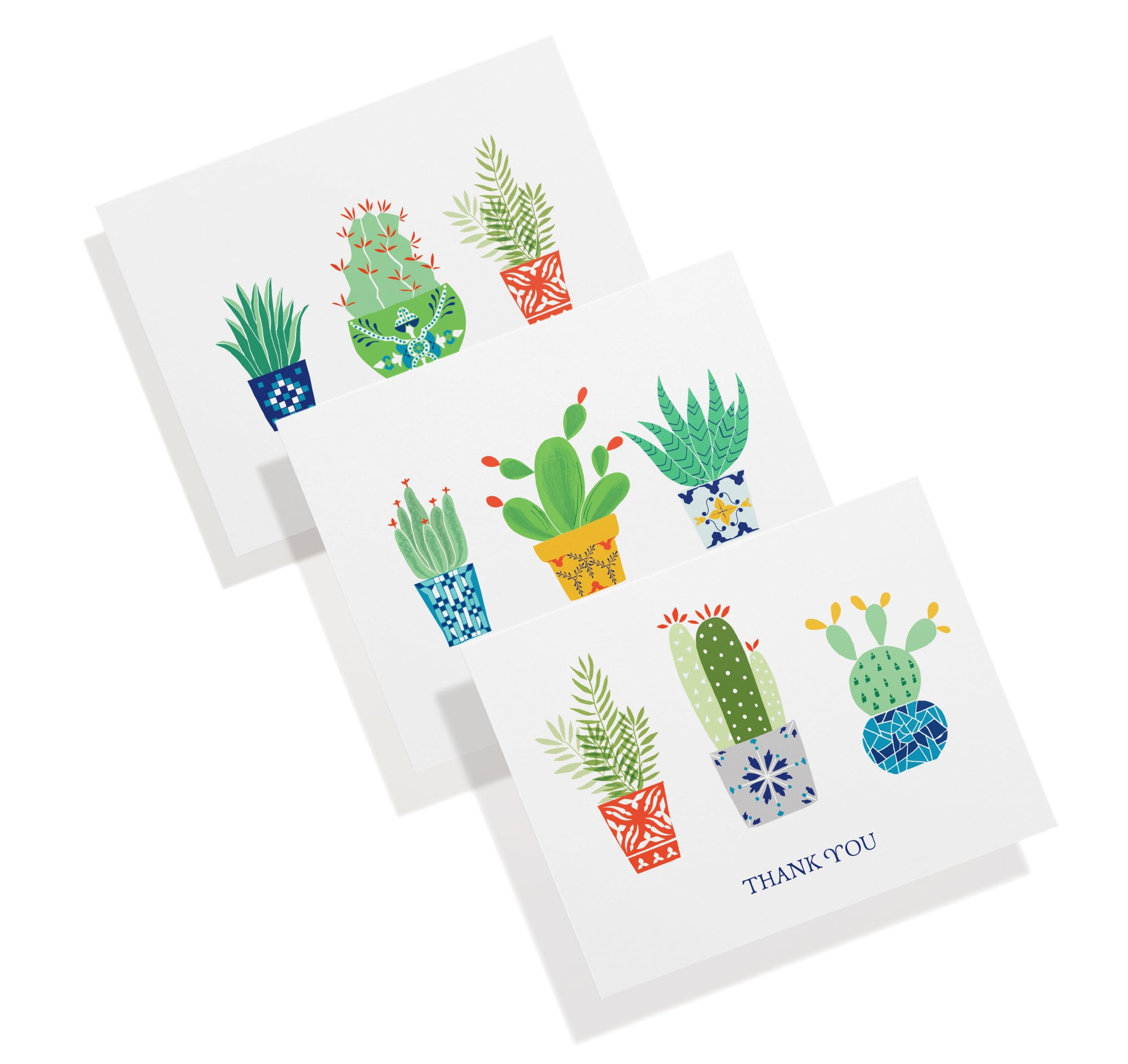 HALLMARK-Box of 12 Note Cards & Envelopes-Engraved Pots Cactus-Blank Text 