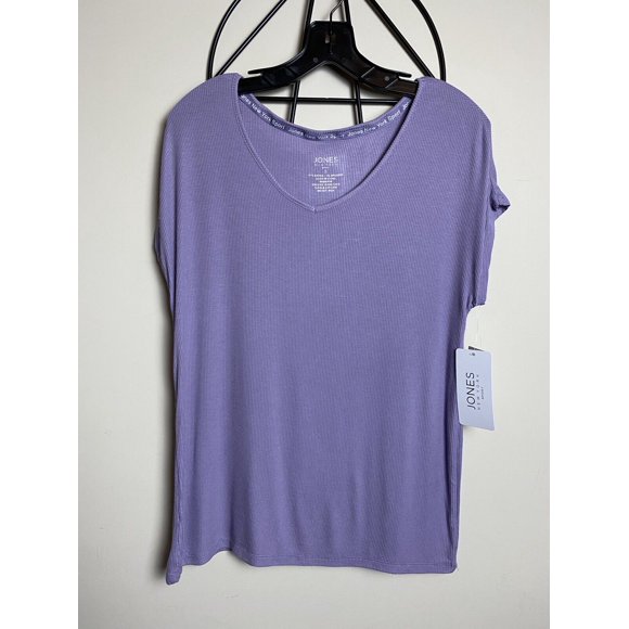 Jones New York Sport Rib T Shirt Short Sleeve Activewear Top In Purple Size S