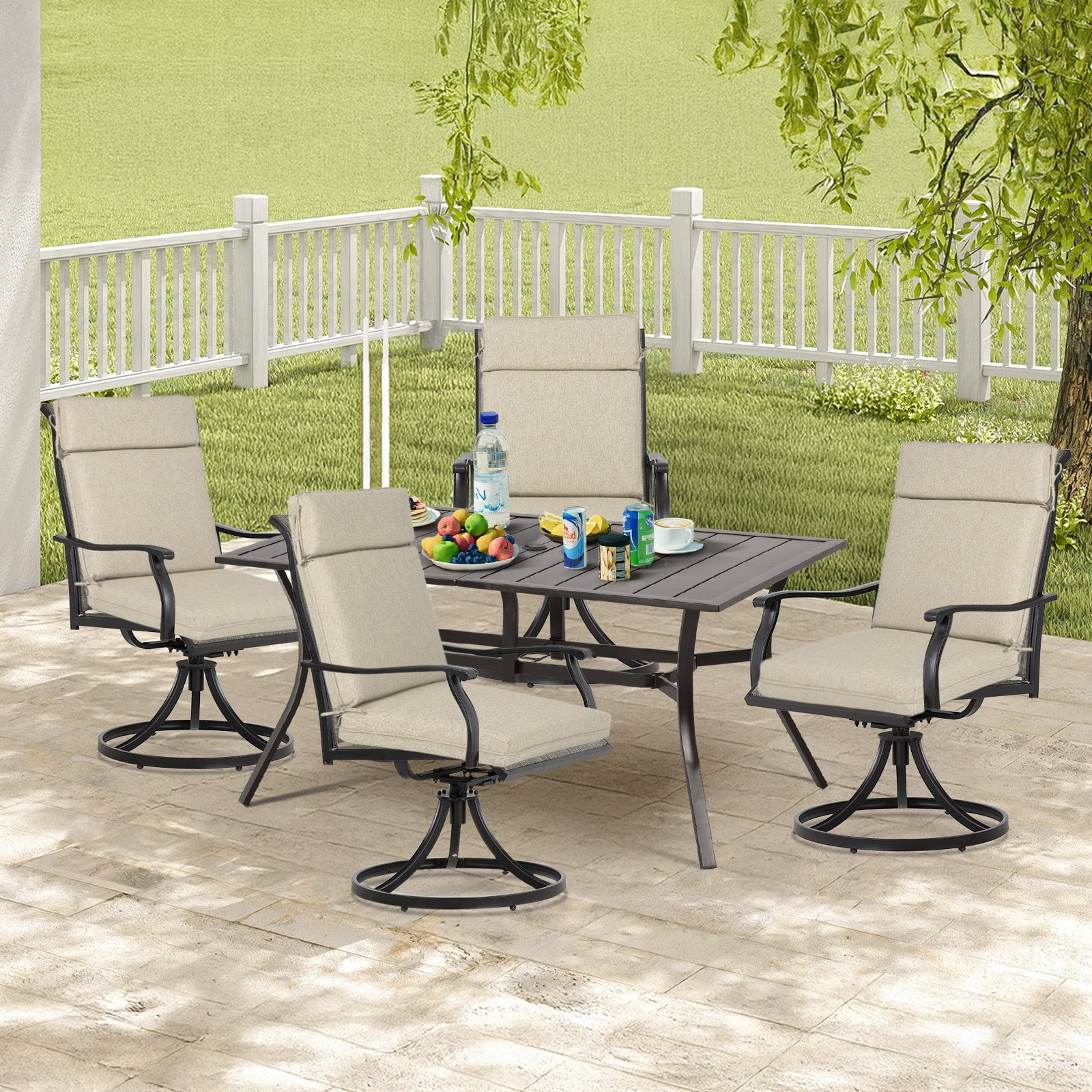 Aoodor High-Back Outdoor Dining Chair Cushion Set, Fade-Resistant Polyester Fabric, Water-Repellent TPU Coating, 37x20x2.8 Inches (Set of 2)