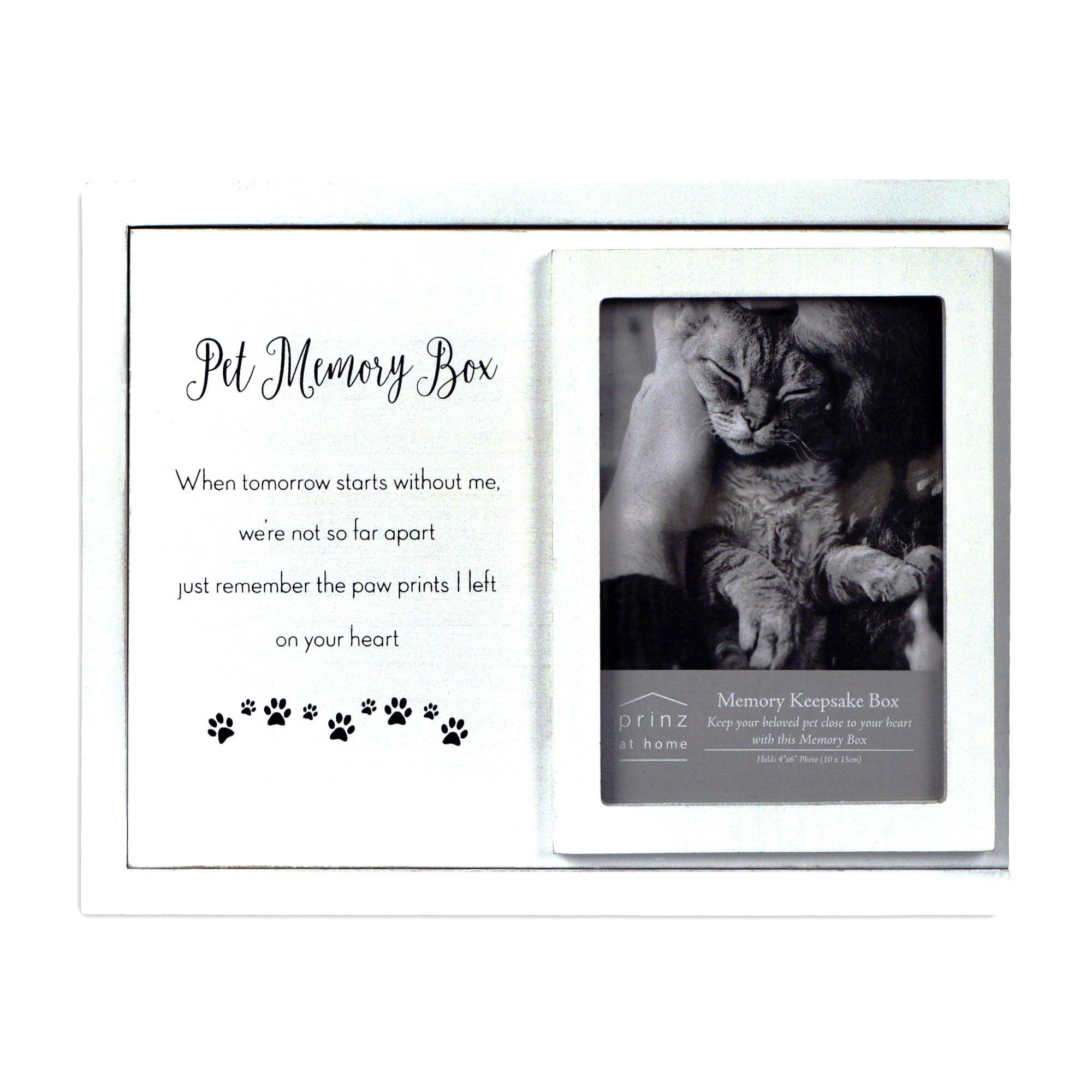 Prinz Decorative Pet Photo Keepsake Memory Box, 10" x 3.75", White Wash