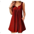 thumbnail image 2 of Vestido de mujer Jumpingount Chaleco con botones plisado sin mangas con bolsillo informal Rojo vino M, 2 of 6