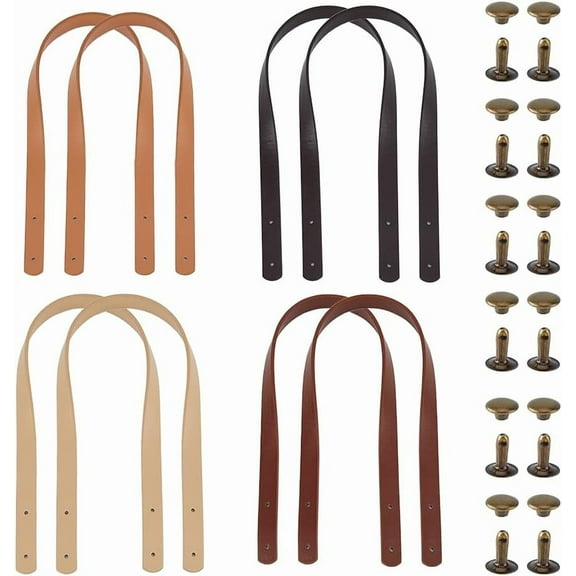 4 Sets 4 Colors Imitation Leather Bag Handles 23.62x0.72inch Tote Bag Handle Strap with Iron Rivets Replacement Handle Belt for Bag Making Supplies Hole: 3mm diy