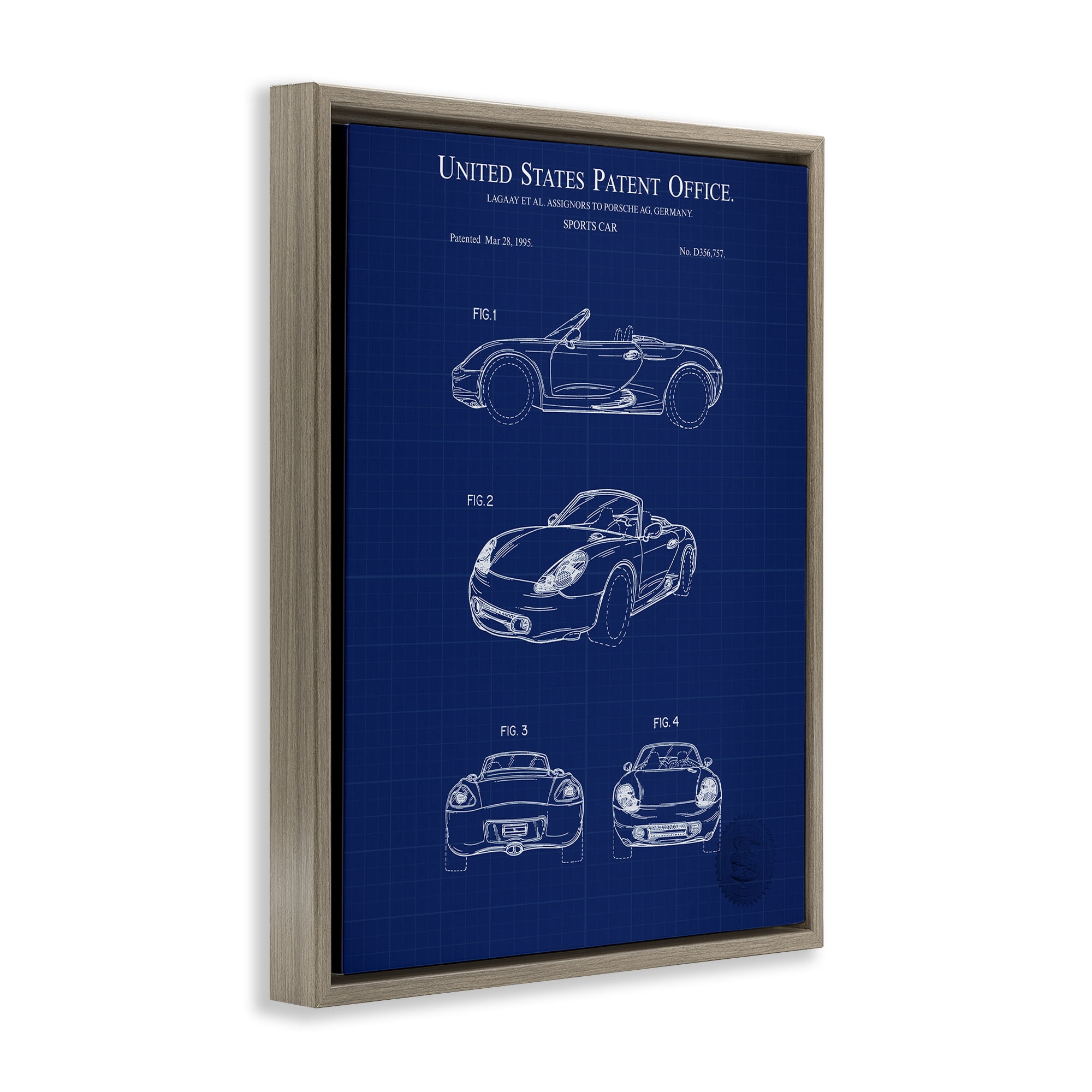 Stupell Industries Sports Car Blueprint Transportation Painting Brown Floater Framed Art Print Wall Art, 17 x 21