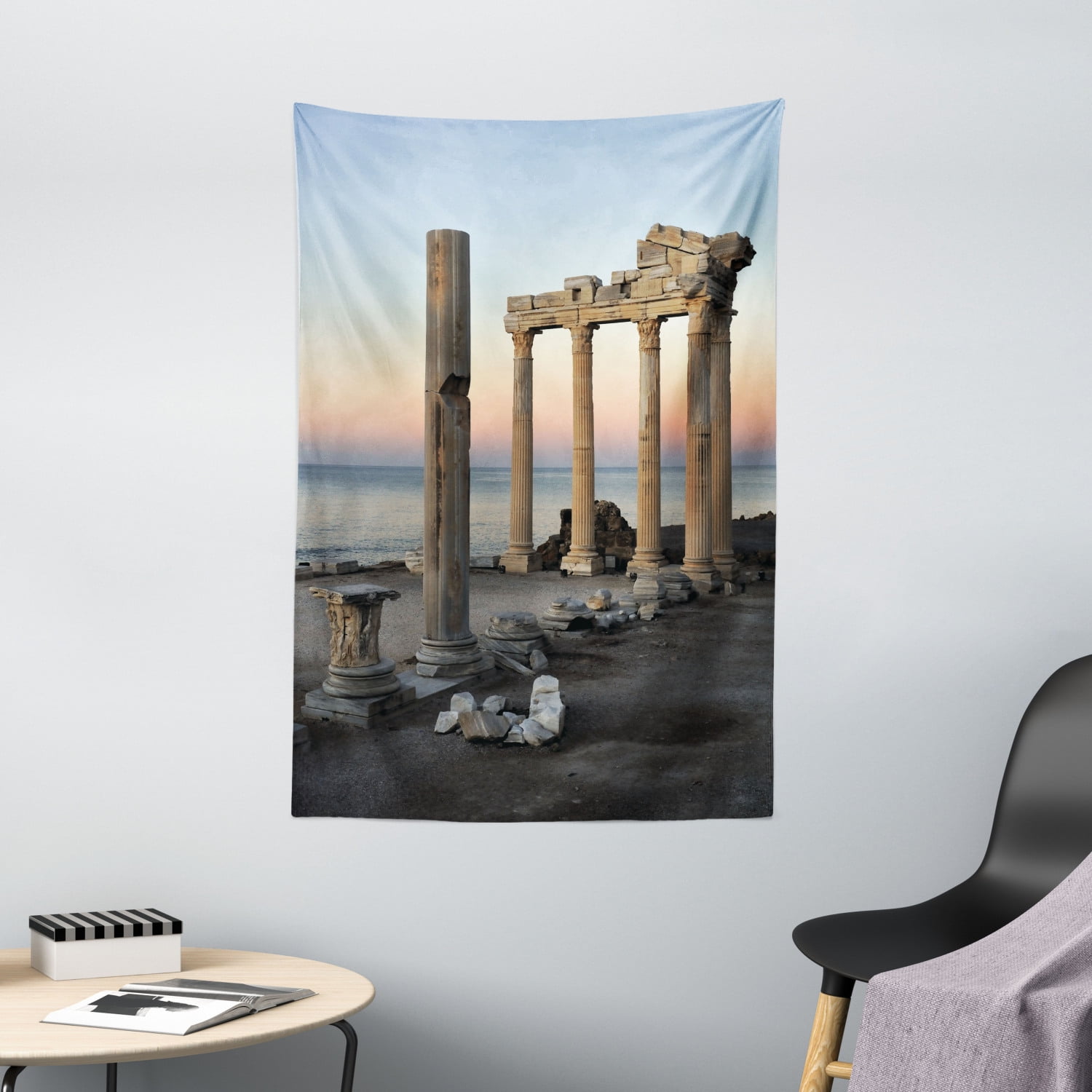 Architecture Tapestry, Ancient Greece Pillars on the Pastoral Coastal